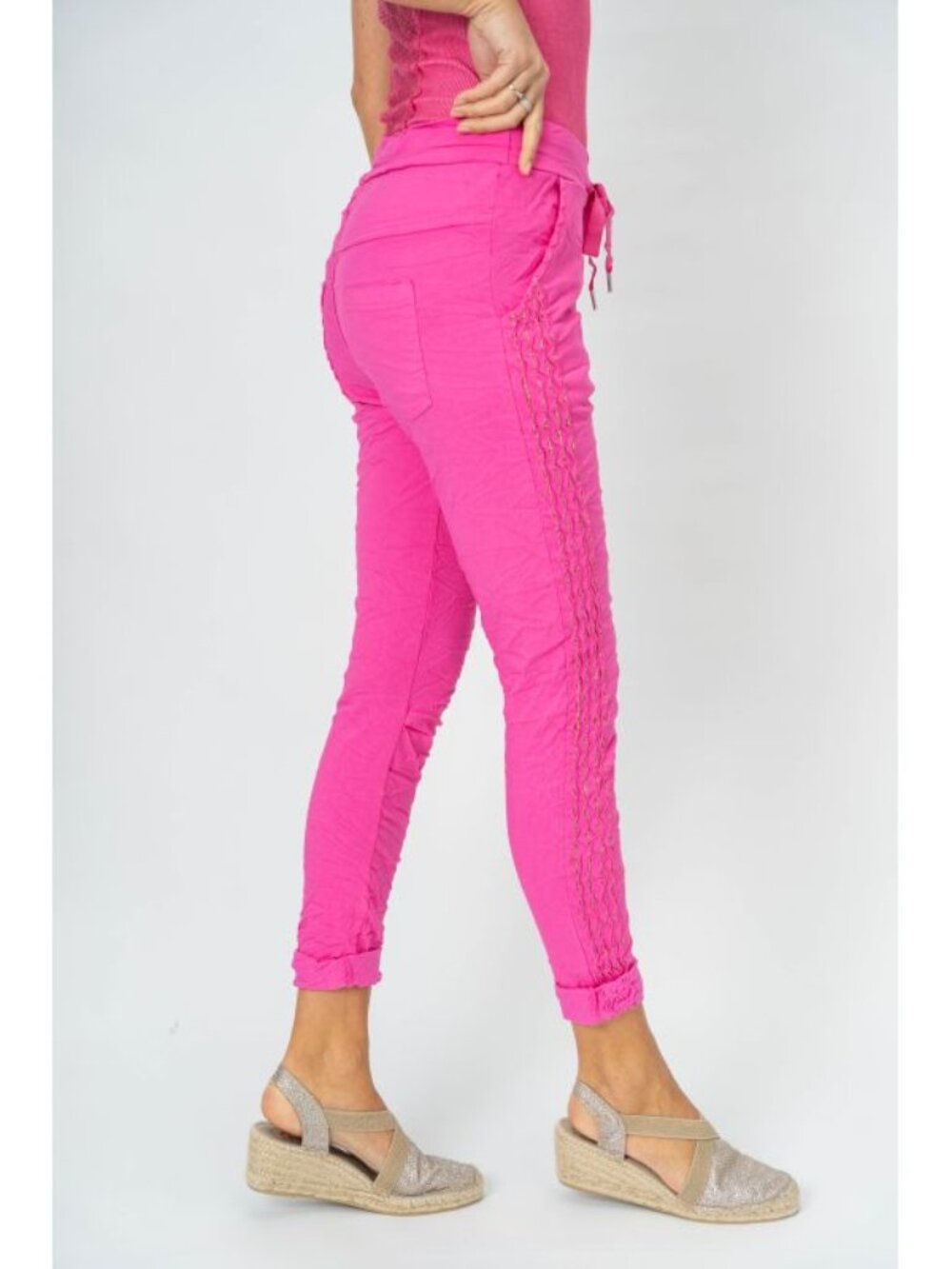 Made in Italy Hot Pink Stretch Jogger Pants | Drawstring | One Size